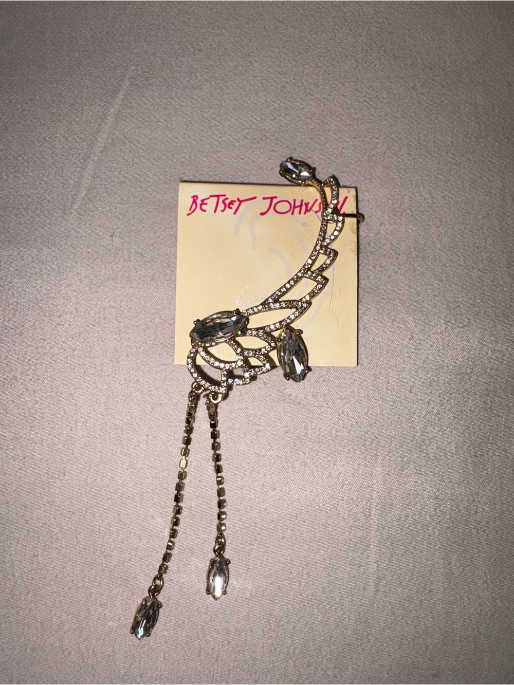 Betsey Johnson Gold-tone Crystal Ear Crawler with Dangling Clear Drops